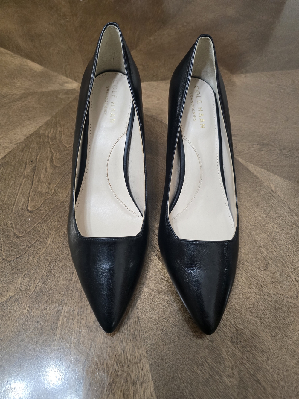 Cole Haan Women's Black Leather Pointed-Toe Pumps